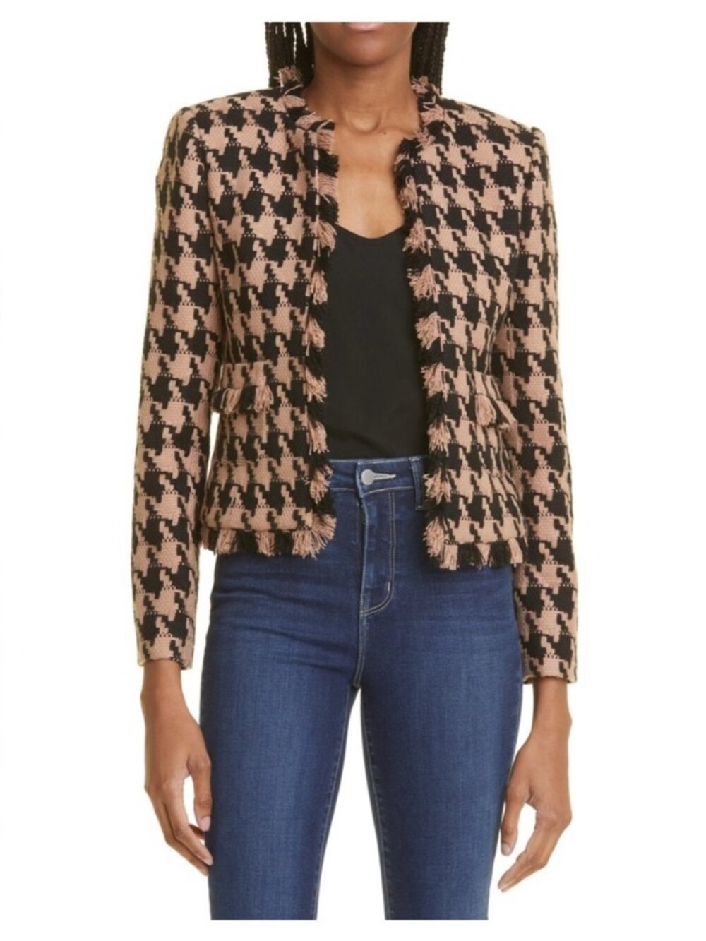 NWT L'Agence Angelina Houndstooth Open Front Blazer Jacket Size 2